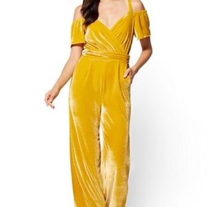 NY&CO Mustard yellow velour jumpsuit